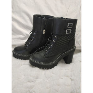 Women's XOXO Heeled Boots 7.5 Black with Silver Accents